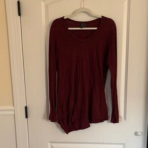 Anthropologie Left of Center Burgundy Long Sleeve Top with asymmetrical hem
